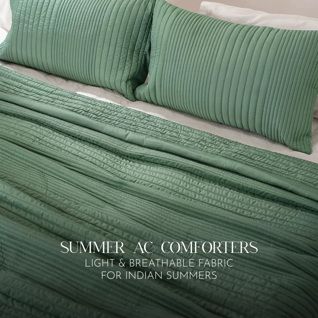 Zarf California King Size AC Comforters With 2 Pillow Cases & 2 Cushion Covers - Jade