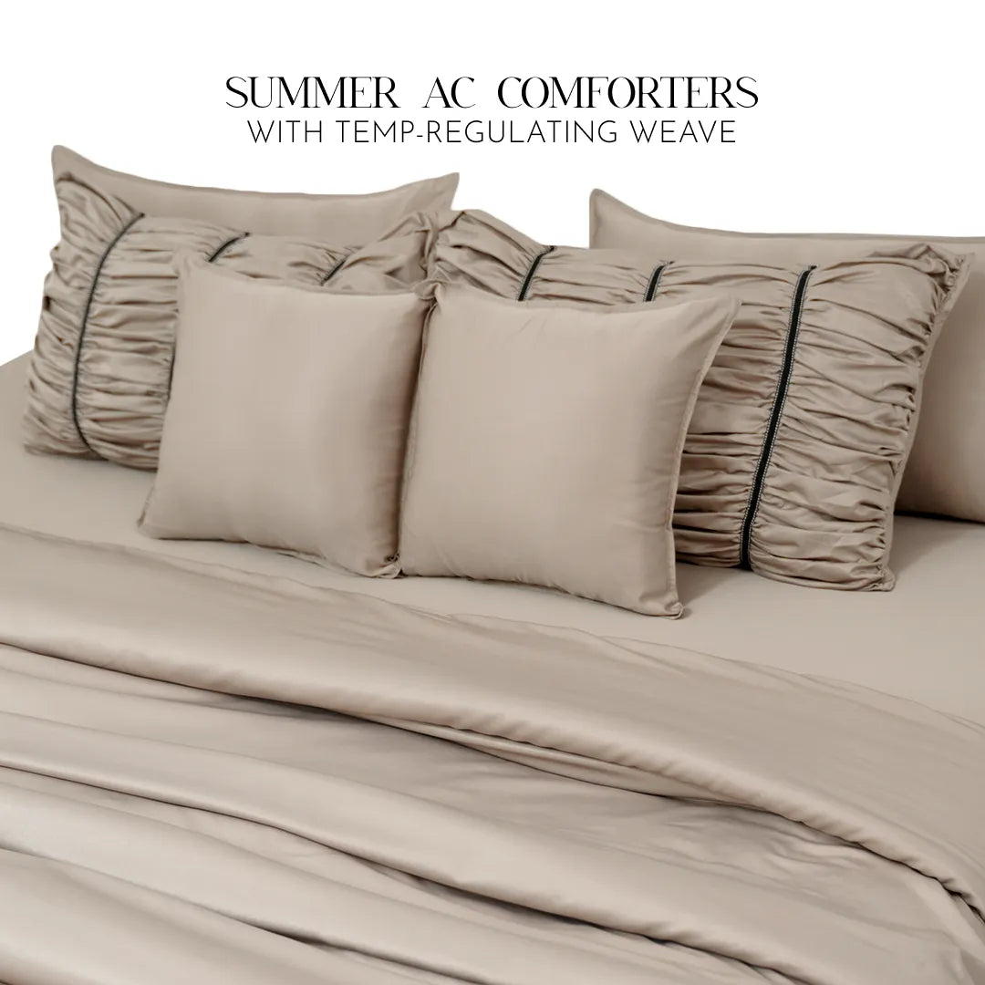 ZARF Italian Staple Weave Comforter With 2 Designer Pillow Cases, 2 Solid Pillowcases & 2 Cushion Covers - Marbelle