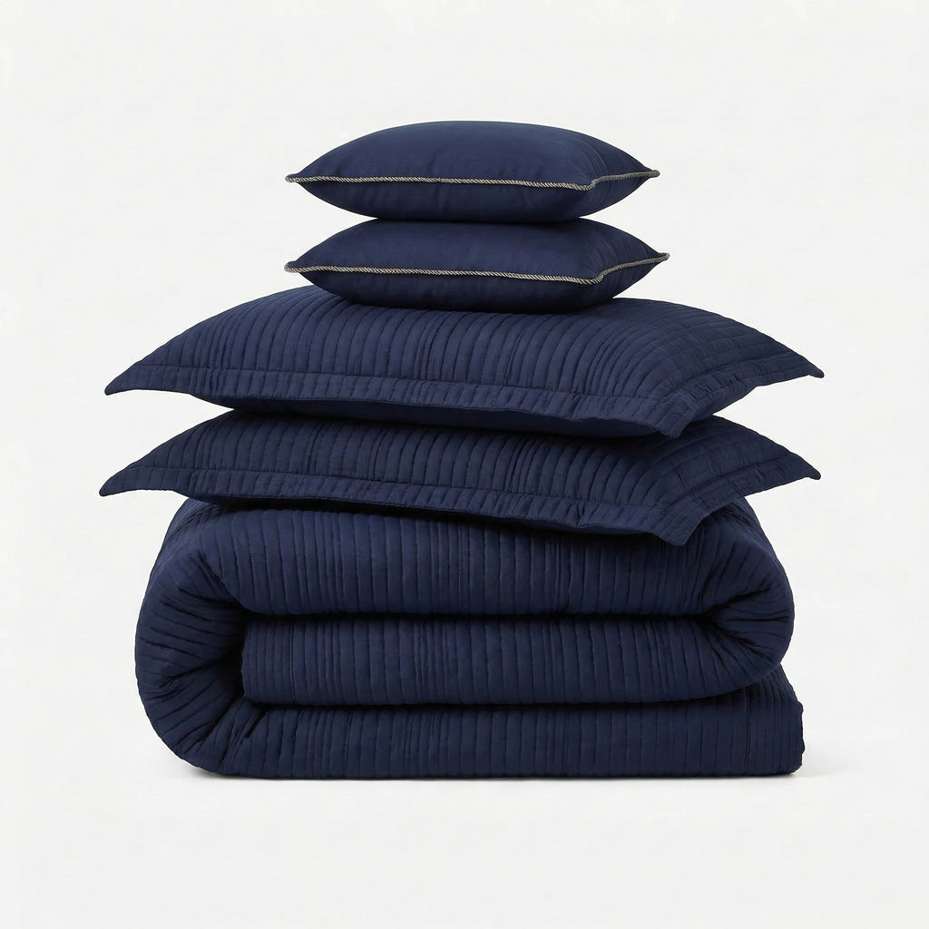 Zarf California King Size AC Comforters With 2 Pillow Cases & 2 Cushion Covers - Navy Blue