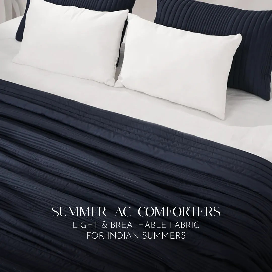 Zarf California King Size AC Comforters With 2 Pillow Cases & 2 Cushion Covers - Navy Blue