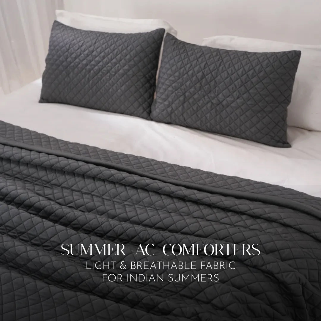 Zarf California King Size AC Comforters With 2 Pillow Cases & 2 Cushion Covers - Noir
