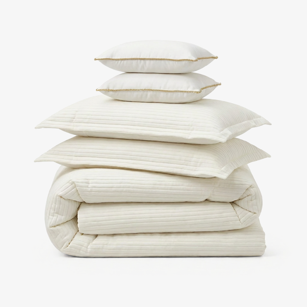 Zarf California King Size AC Comforters With 2 Pillow Cases & 2 Cushion Covers - Off-White