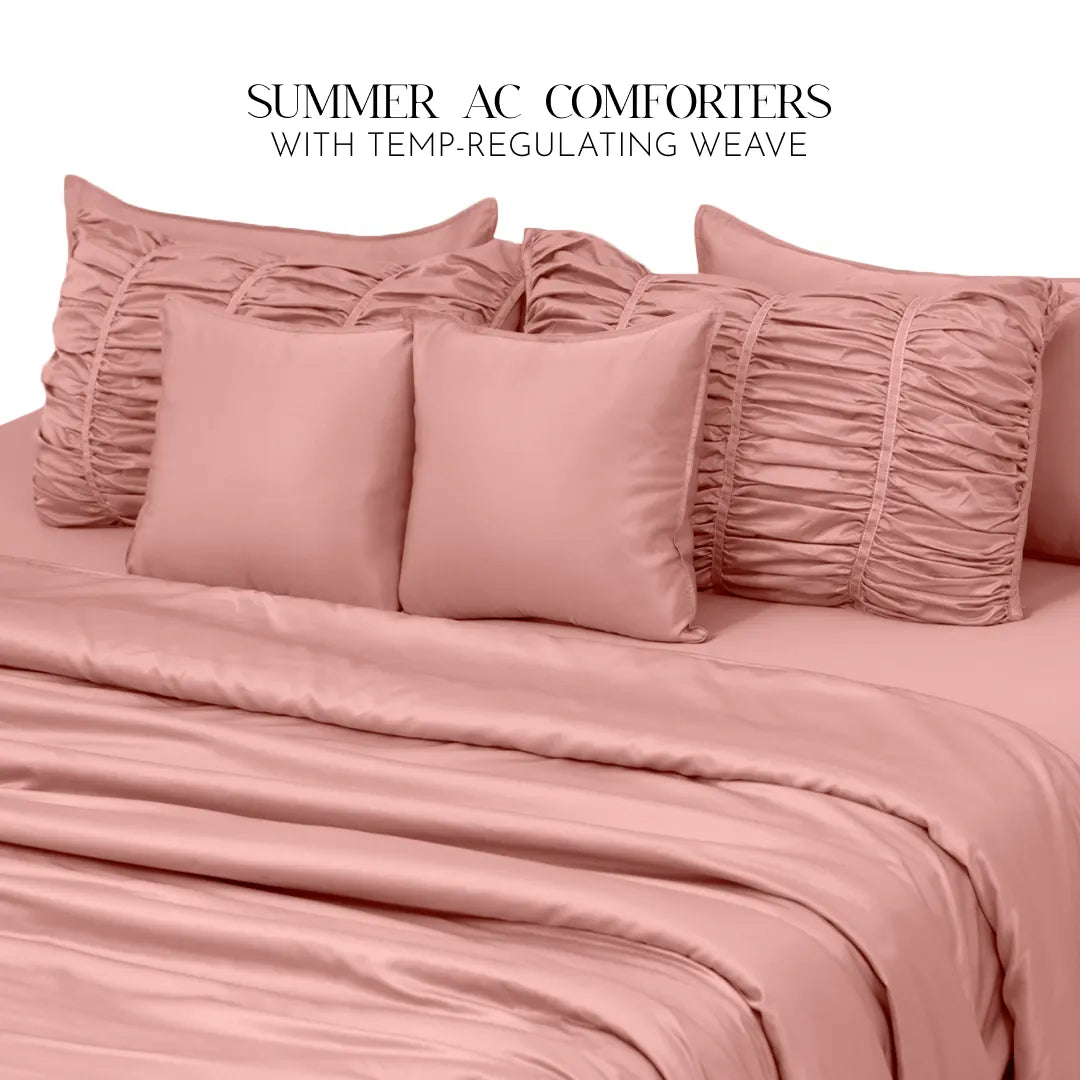 ZARF Italian Staple Weave Comforter With 2 Designer Pillow Cases, 2 Solid Pillowcases & 2 Cushion Covers - Orchid