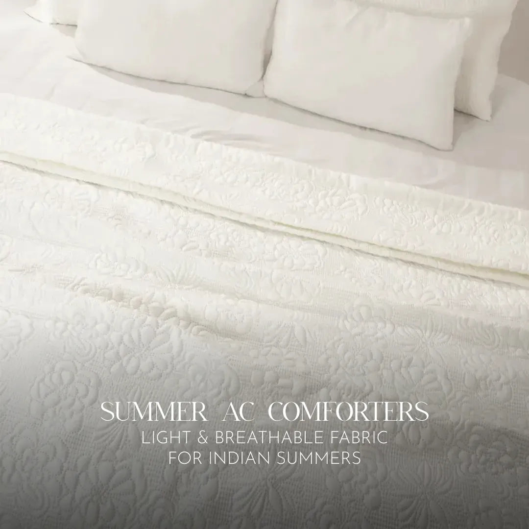 Zarf California King Size AC Comforters With 2 Pillow Cases & 2 Cushion Covers - Pearl