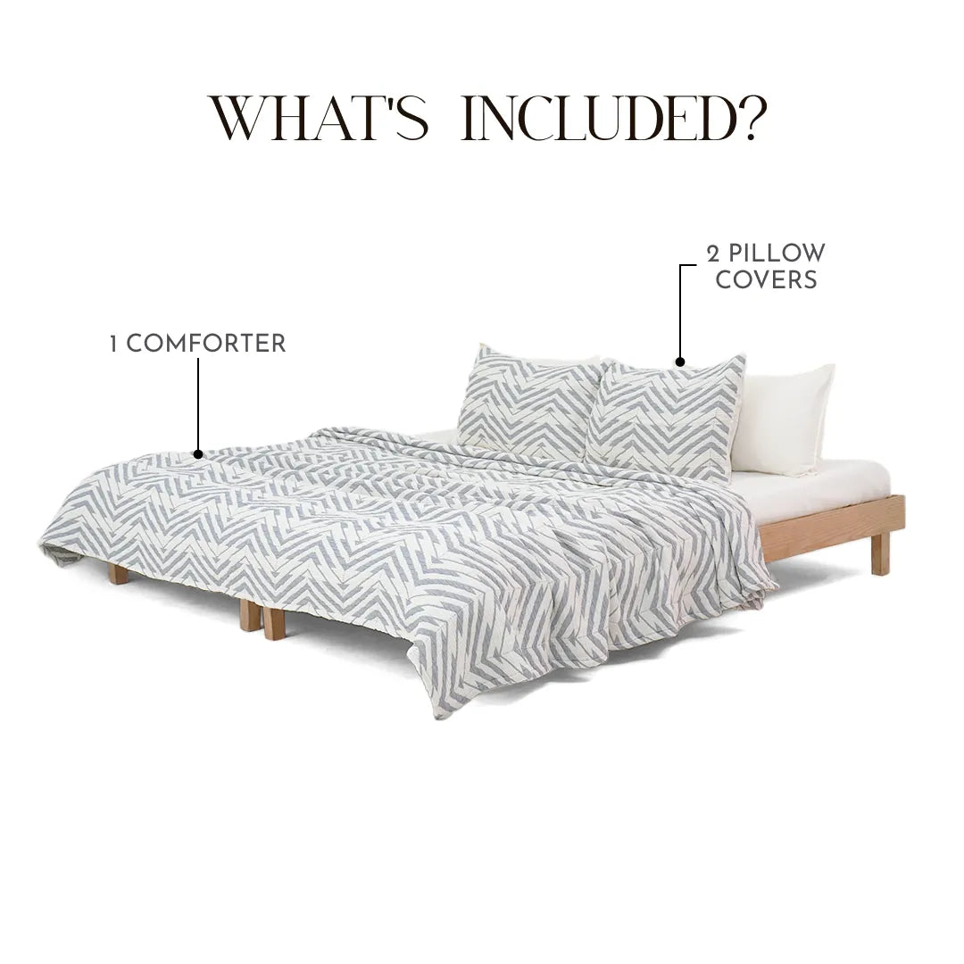 Zarf California King Size Plush Cotton AC Blanket With 2 Pillow Cases - Sapphire