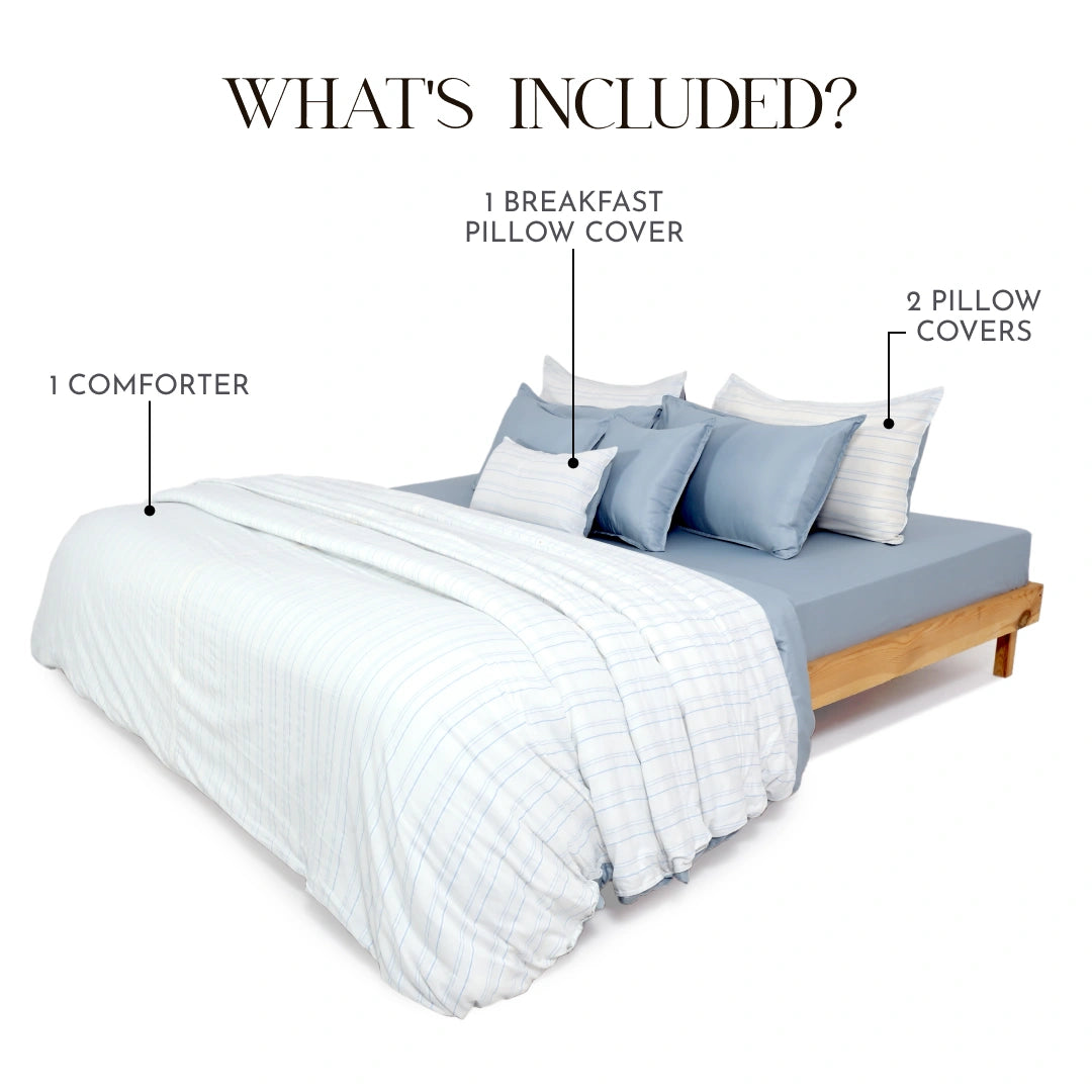 Linen Blend AC Comforter With 2 Pillow Cases and 1 Breakfast Pillow - Shore