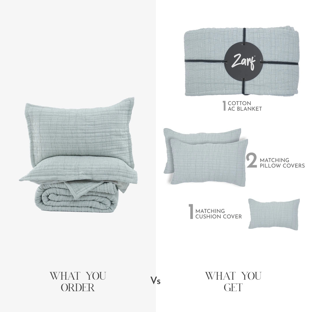 Zarf King Size Pure Cotton Cottage Blanket with 2 Pillowcases and 1 Cushion Cover - Springleaf