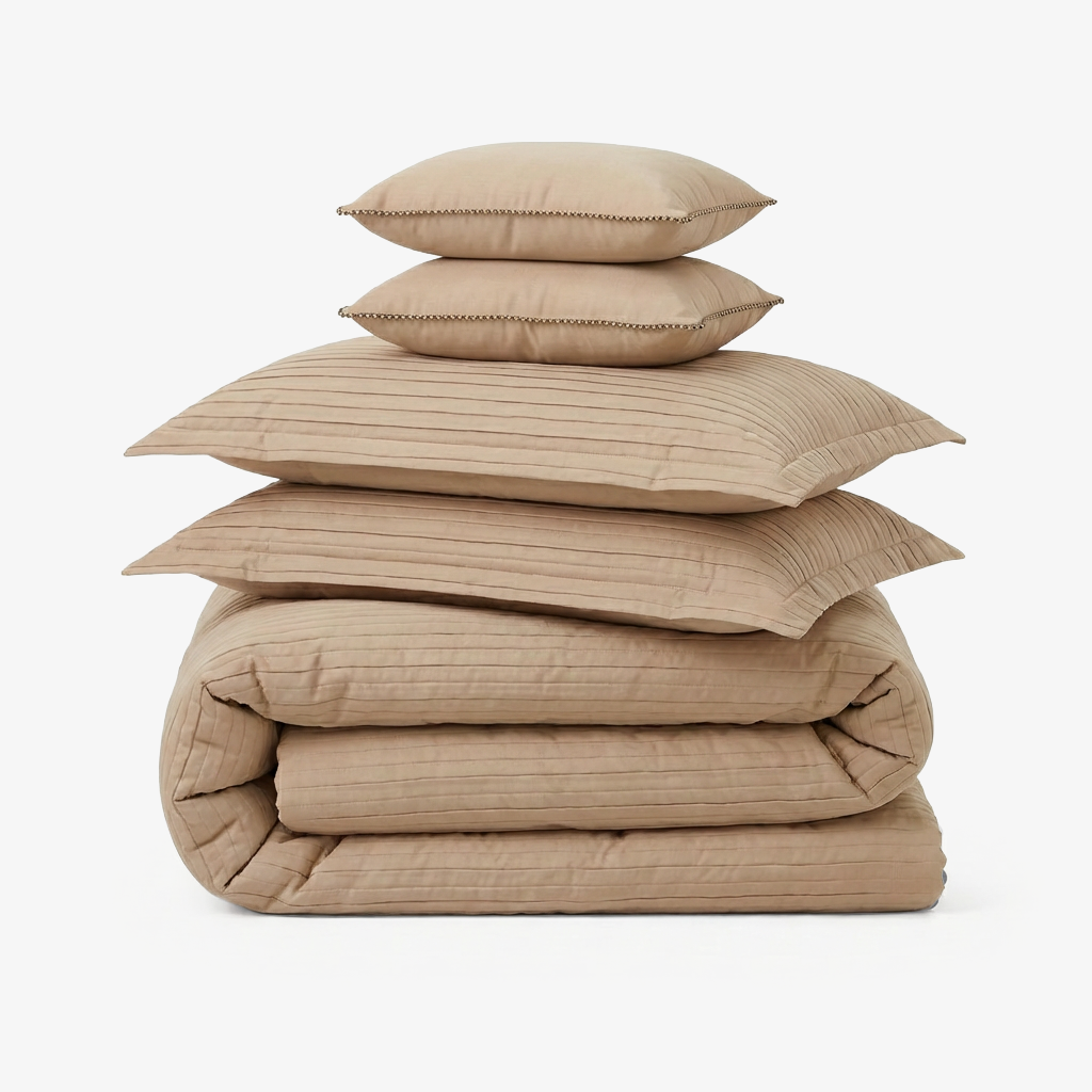 Zarf California King Size AC Comforters With 2 Pillow Cases & 2 Cushion Covers - Tan