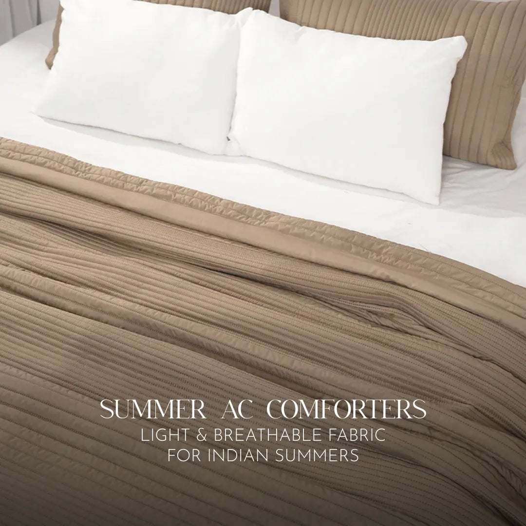 Zarf California King Size AC Comforters With 2 Pillow Cases & 2 Cushion Covers - Tan