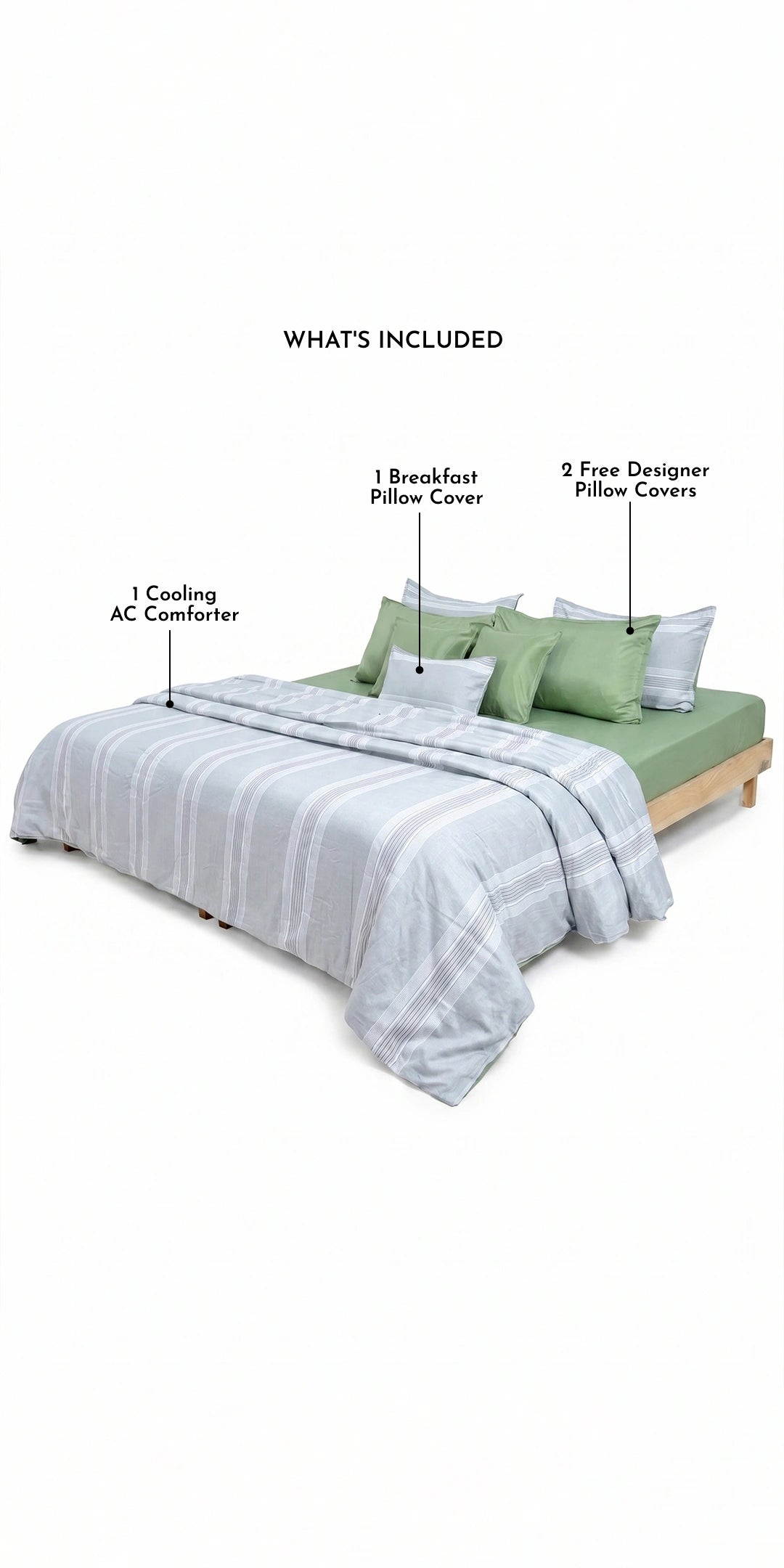 Zarf AC Comforter With 2 Pillow Cases and 1 Breakfast Pillow - Thyme