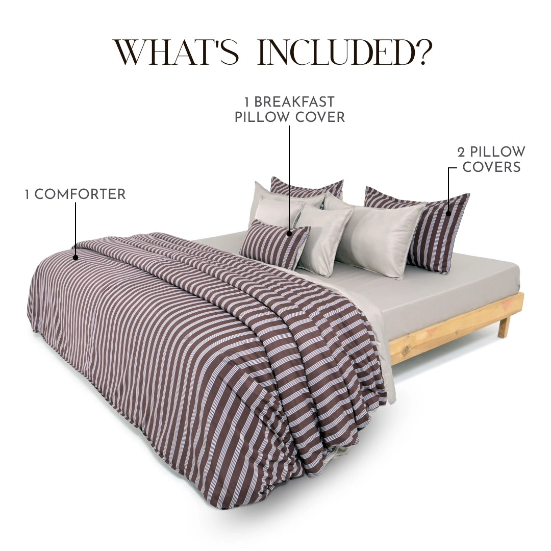 Linen Blend AC Comforter With 2 Pillow Cases and 1 Breakfast Pillow - Truffle