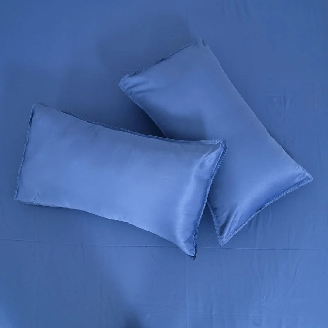 ZARF Italian Staple Weave Bedsheet With 2 Solid Pillowcases - Indigo