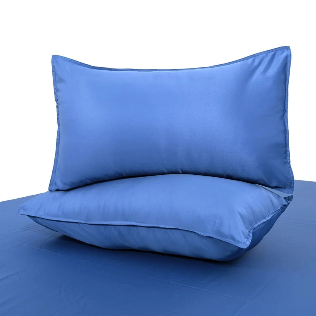ZARF Italian Staple Weave Bedsheet With 2 Solid Pillowcases - Indigo