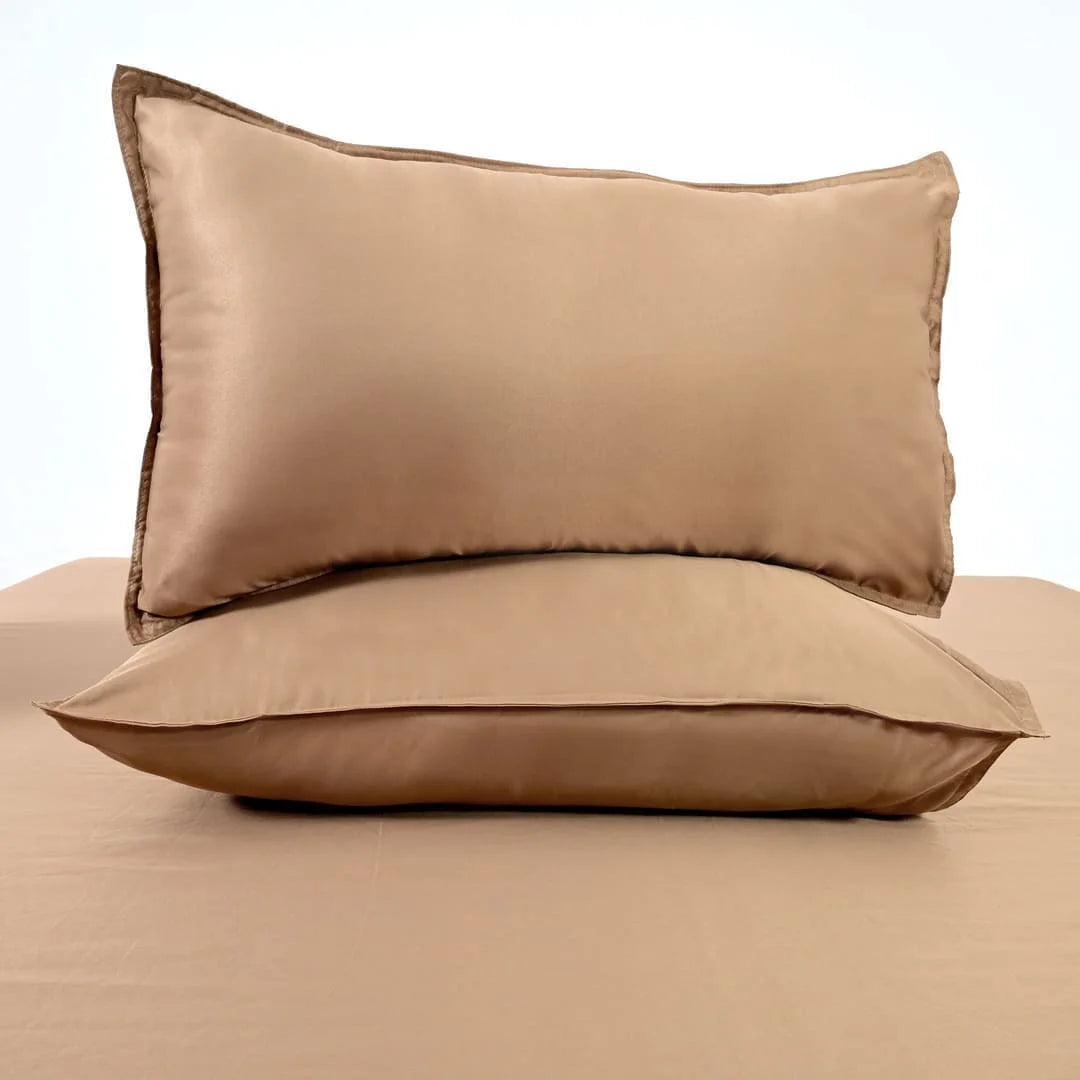 ZARF Italian Staple Weave Bedsheet With 2 Solid Pillowcases - Butterscotch