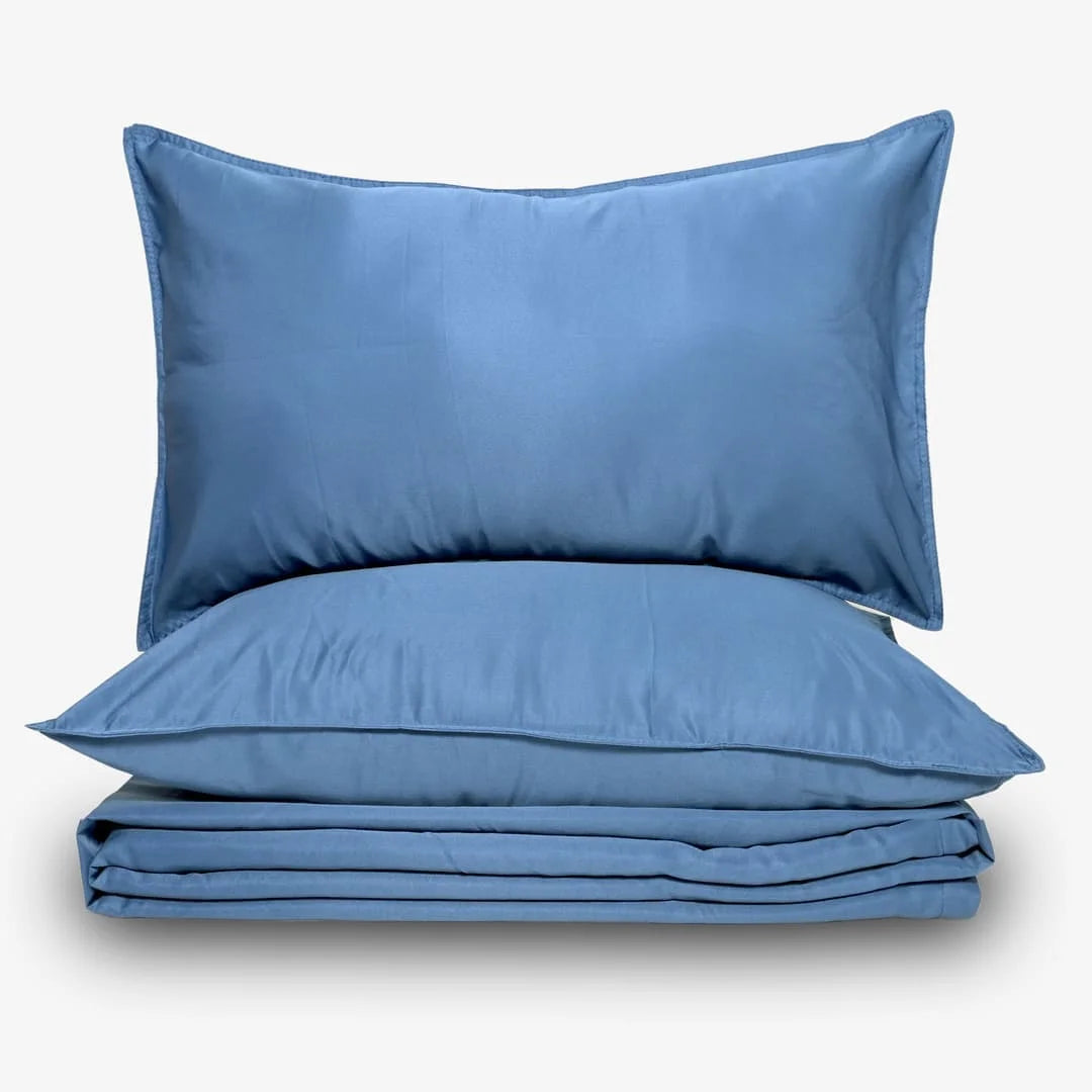 ZARF Italian Staple Weave Bedsheet With 2 Solid Pillowcases - Indigo