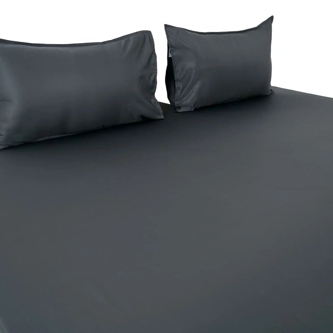 ZARF Italian Staple Weave Bedsheet With 2 Solid Pillowcases - Cinder
