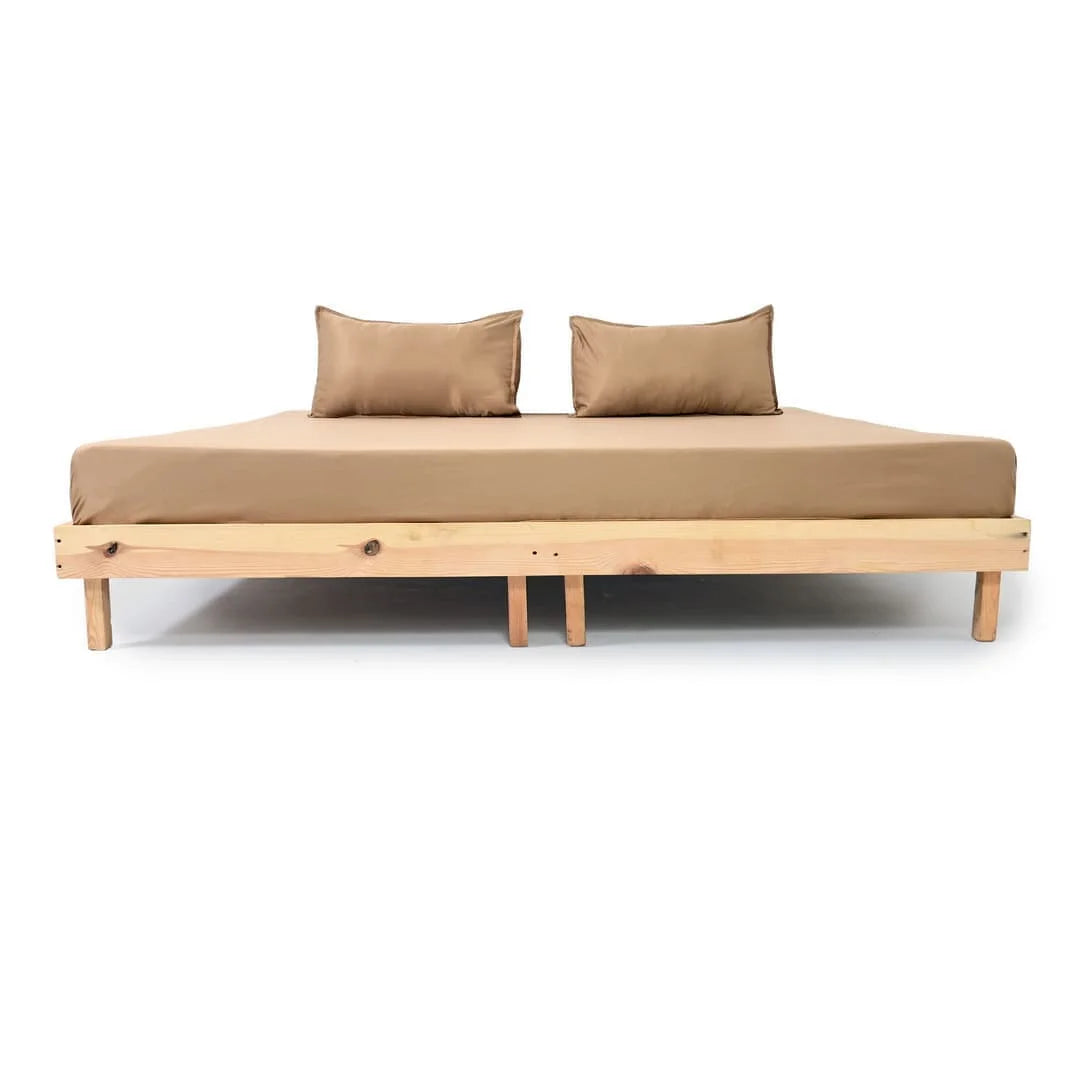 ZARF Italian Staple Weave Bedsheet With 2 Solid Pillowcases - Butterscotch