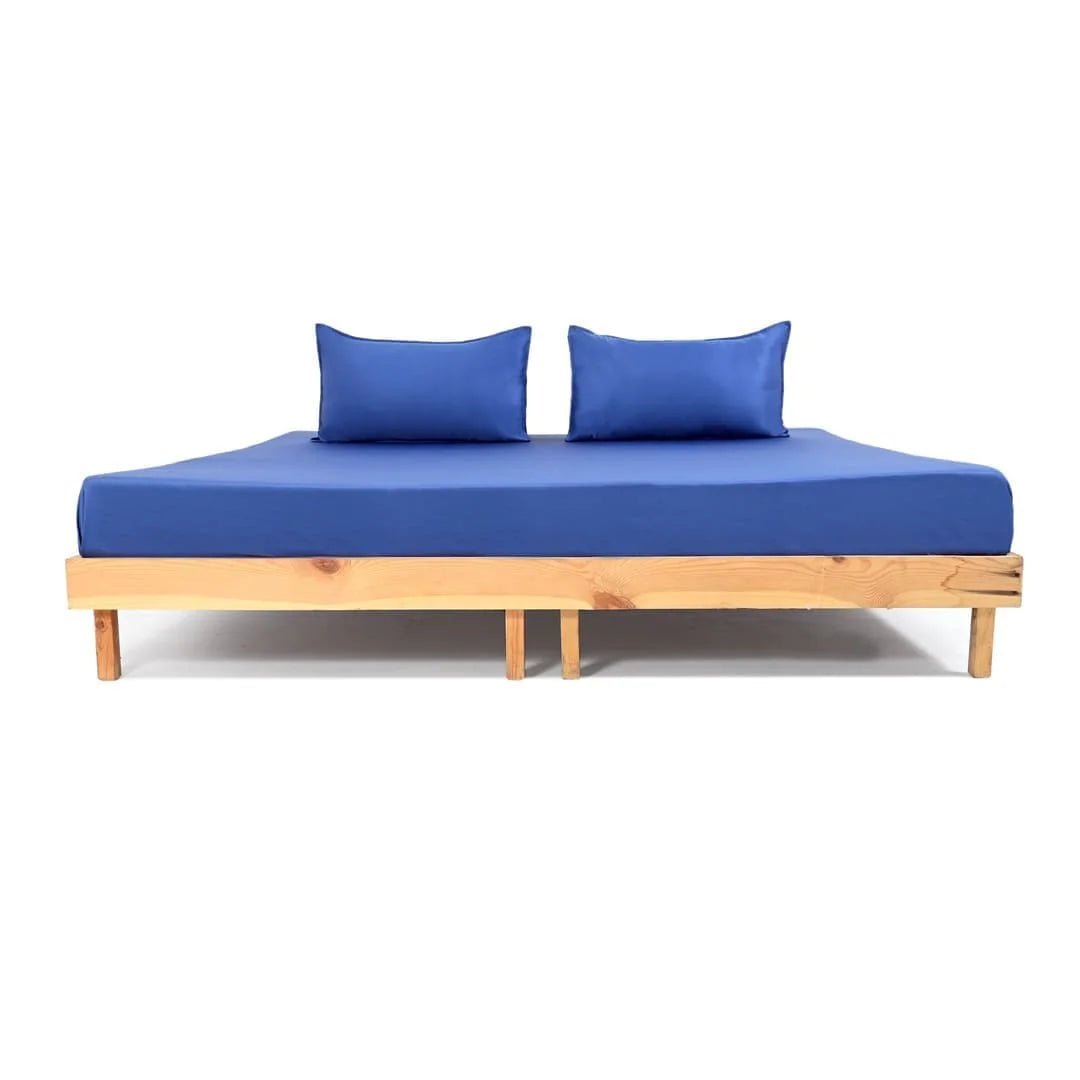 ZARF Italian Staple Weave Bedsheet With 2 Solid Pillowcases - Indigo